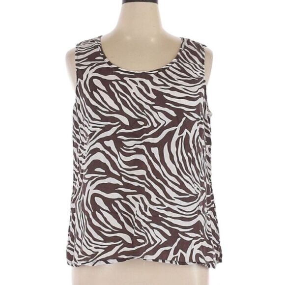 Chico's 100% Linen Zebra Striped Tank Top Brown White Animal Print Size 3 - Picture 1 of 9